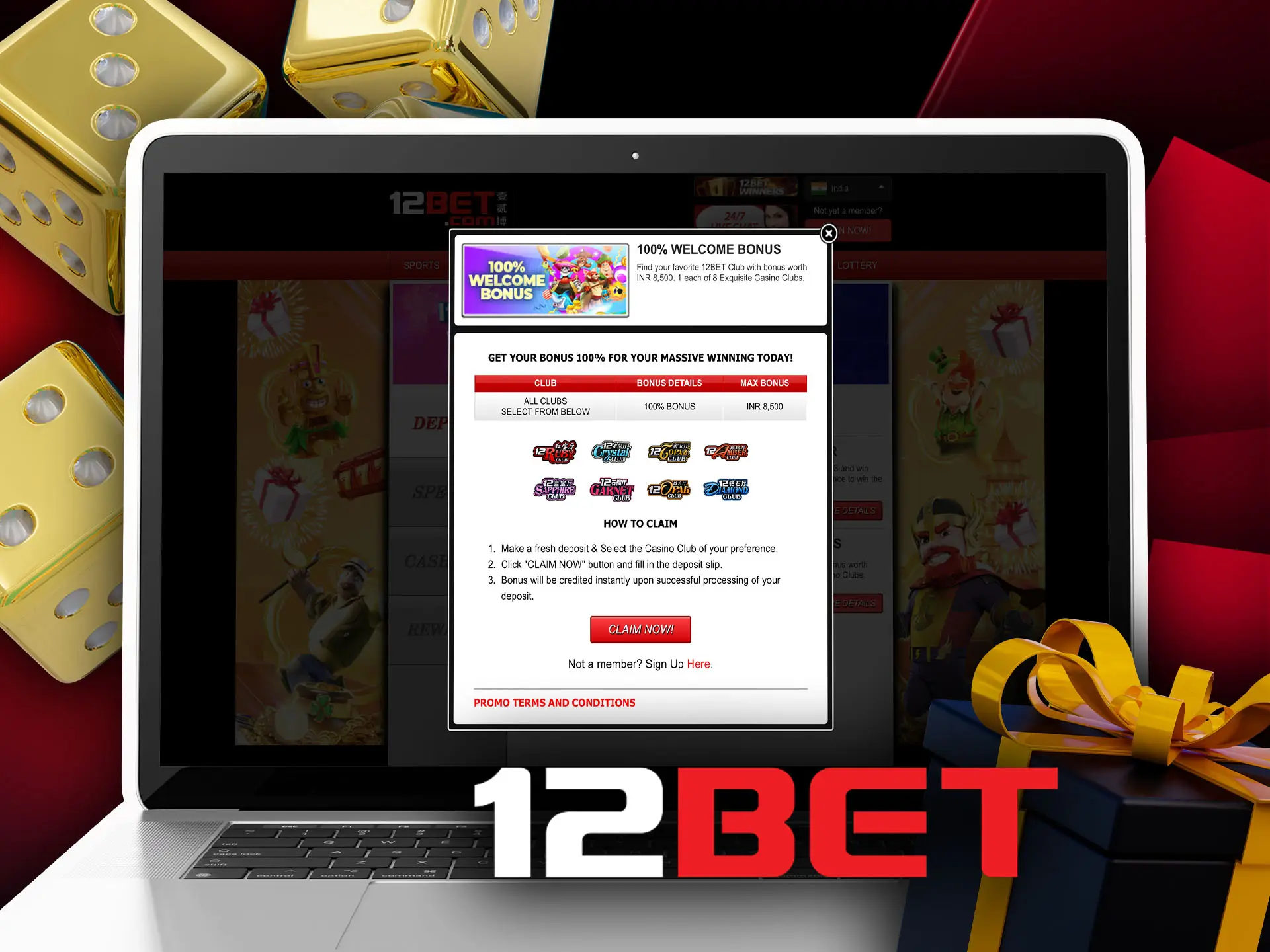 Make deposit and claim your 12bet casino reward.