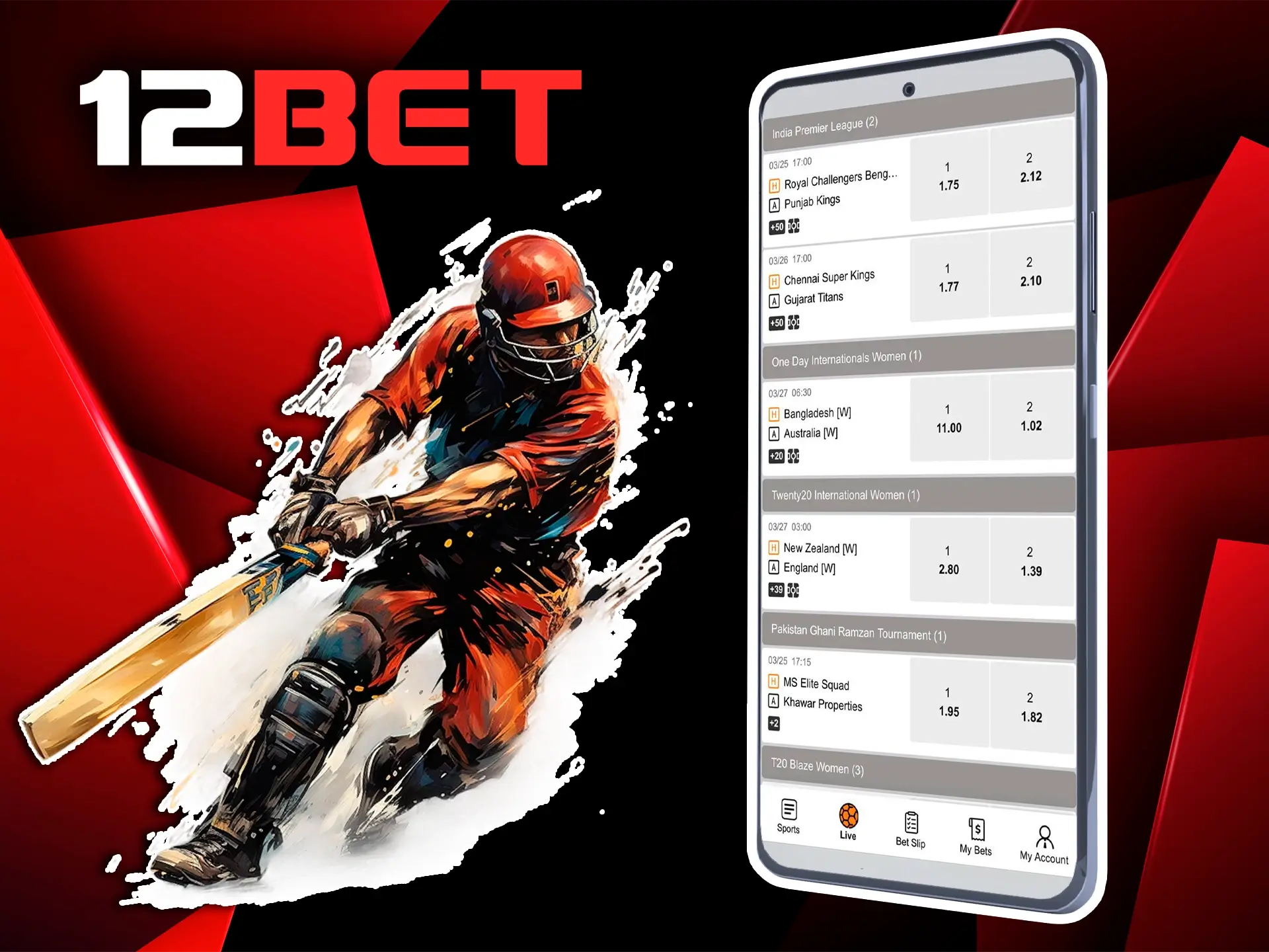 Use the 12Bet app to be able to quickly make a winning cricket bet for you.