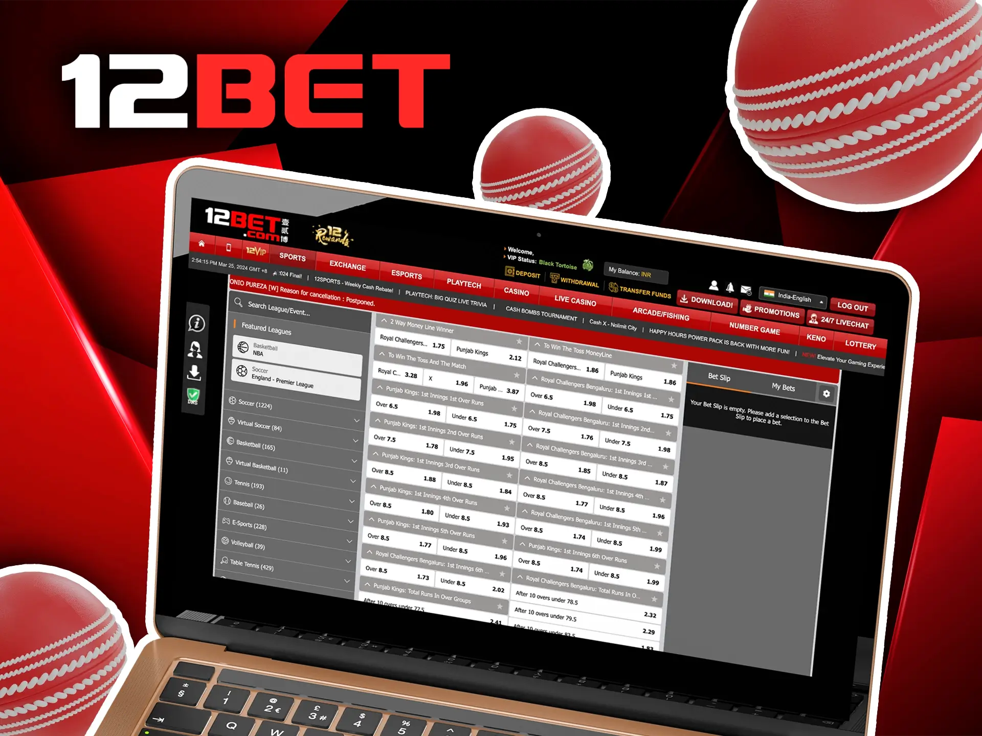Explore the market and cricket betting options at 12Bet to make accurate and correct predictions.