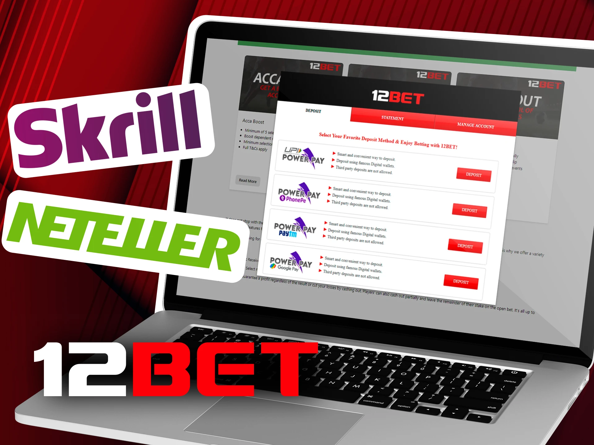 What deposit and withdrawal methods are available at the 12bet online casino.