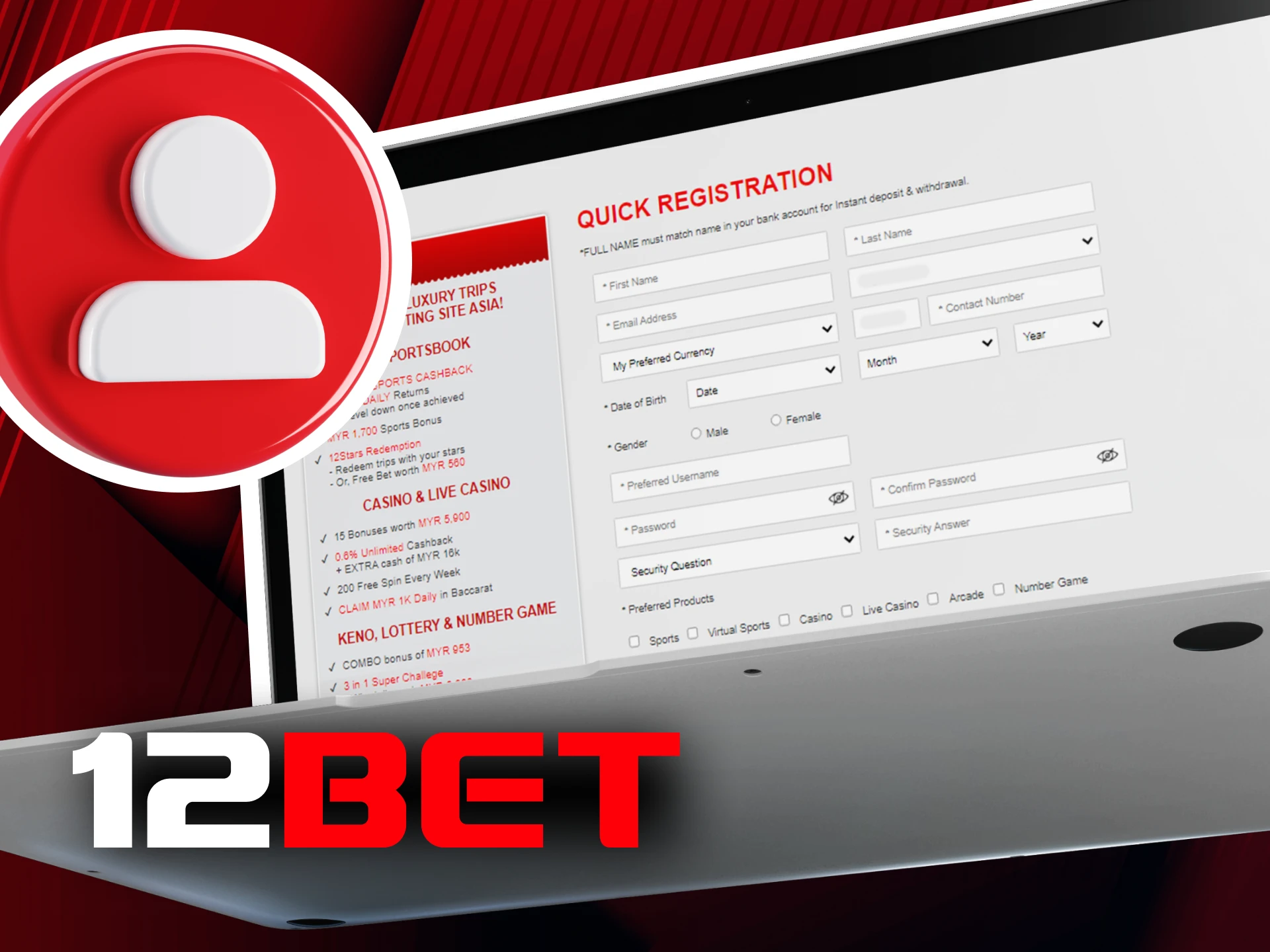 How can I create a new account at 12bet online casino.